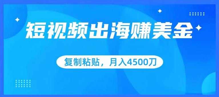 短视频出海赚美金，复制粘贴批量操作，小白轻松掌握，月入4500美刀-南丰网创