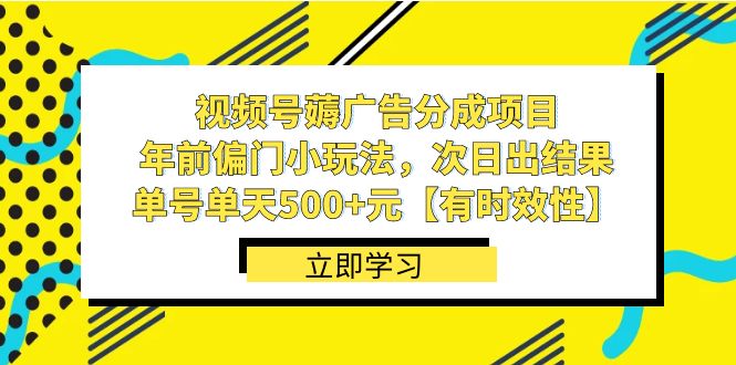 视频号薅广告分成项目，年前偏门小玩法，次日出结果，单号单天500+元-南丰网创