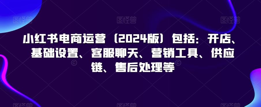 小红书电商运营（2024版）包括：开店、基础设置、客服聊天、营销工具、供应链、售后处理等-南丰网创