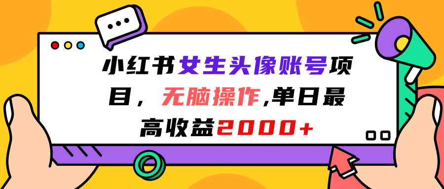 小红书女生头像账号项目，无脑操作“”单日最高收益2000+-南丰网创