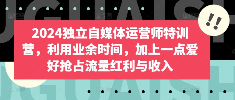 2024独立自媒体运营师特训营，利用业余时间，加上一点爱好抢占流量红利与收入-南丰网创