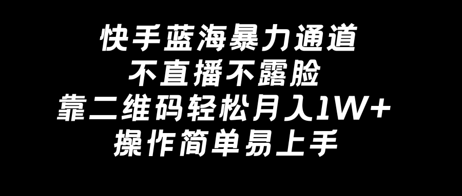 快手蓝海暴力通道，不直播不露脸，靠二维码轻松月入1W+，操作简单易上手-南丰网创