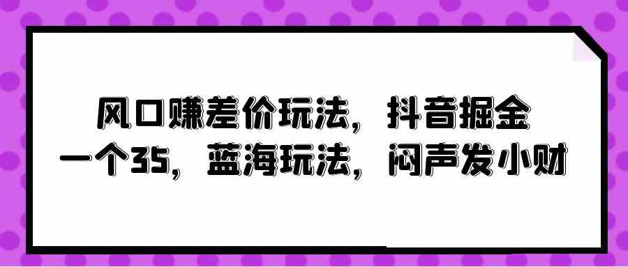 （10022期）风口赚差价玩法，抖音掘金，一个35，蓝海玩法，闷声发小财-南丰网创