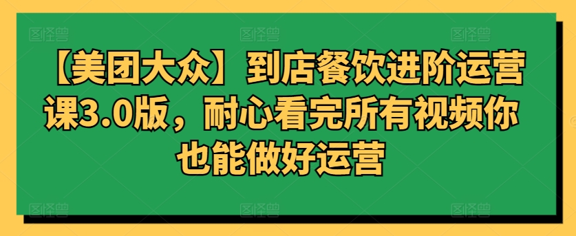 【美团大众】到店餐饮进阶运营课3.0版，耐心看完所有视频你也能做好运营-南丰网创