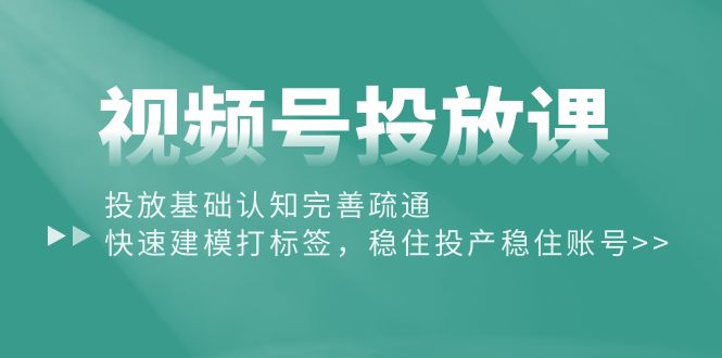 （10205期）视频号投放课：投放基础认知完善疏通，快速建模打标签，稳住投产稳住账号-南丰网创