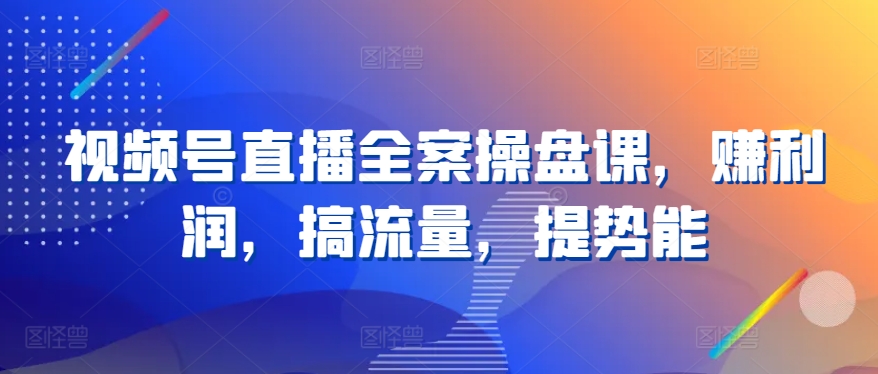 视频号直播全案操盘课，赚利润，搞流量，提势能-南丰网创