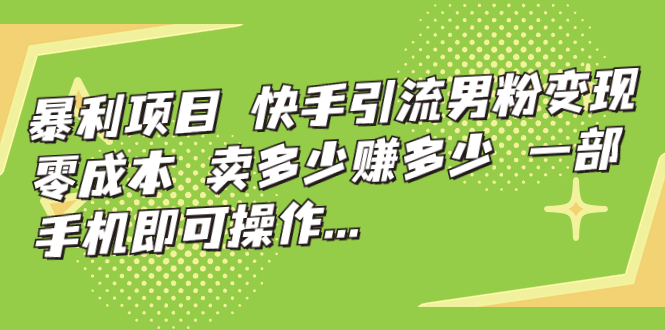 暴利项目，快手引流男粉变现，零成本，卖多少赚多少，一部手机即可操作…-南丰网创