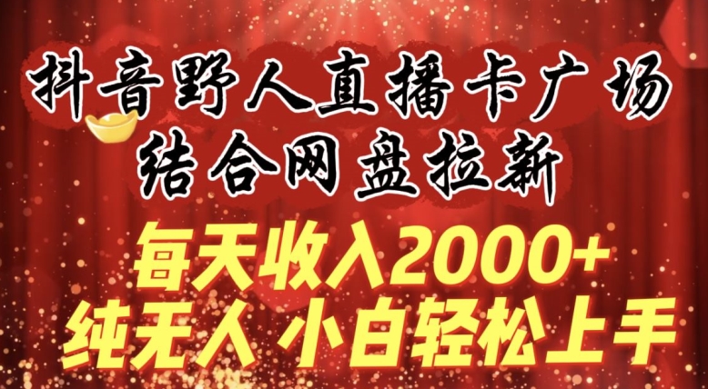 每天收入2000+，抖音野人直播卡广场，结合网盘拉新，纯无人，小白轻松上手-南丰网创