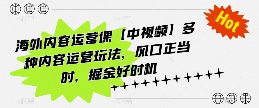 海外内容运营课【中视频】多种内容运营玩法，风口正当时，掘金好时机-南丰网创