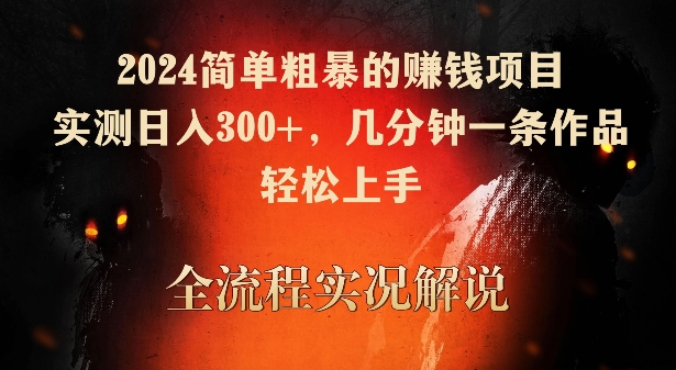 2024简单粗暴的赚钱项目，实测日入300+，几分钟一条作品，轻松上手-南丰网创