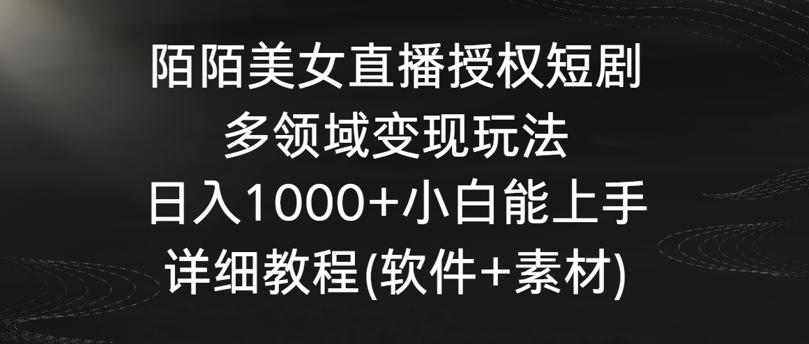 陌陌美女直播授权短剧，多领域变现玩法，日入1000+小白能上手，详细教程-南丰网创