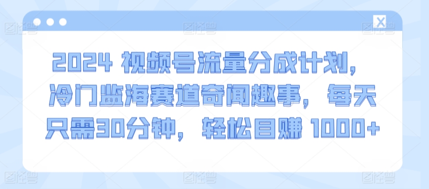 2024视频号流量分成计划，冷门监海赛道奇闻趣事，每天只需30分钟，轻松目赚 1000+-南丰网创