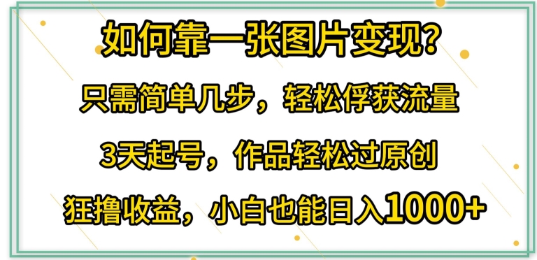 如何靠一张图片变现?只需简单几步，轻松俘获流量，3天起号，作品轻松过原创-南丰网创