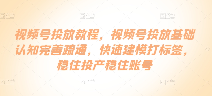 视频号投放教程，​视频号投放基础认知完善疏通，快速建模打标签，稳住投产稳住账号-南丰网创