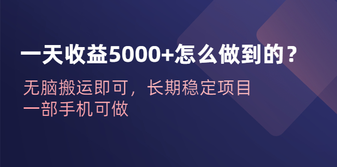 一天收益5000+怎么做到的？无脑搬运即可，长期稳定项目，一部手机可做-南丰网创