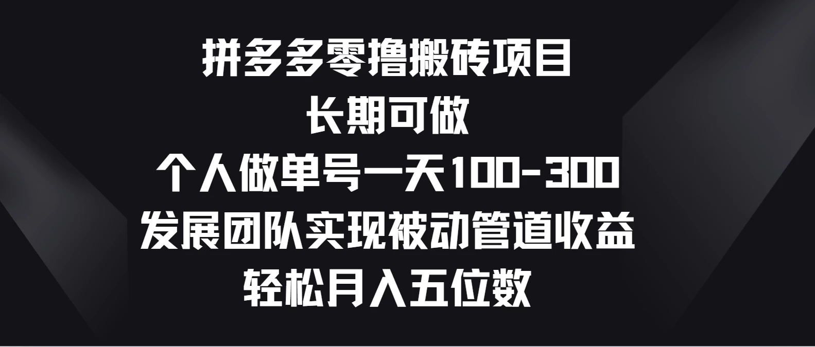 拼多多零撸搬砖项目，长期可做，个人做单号一天100-300，发展团队实现被动管道收益，轻松月入五位数-南丰网创