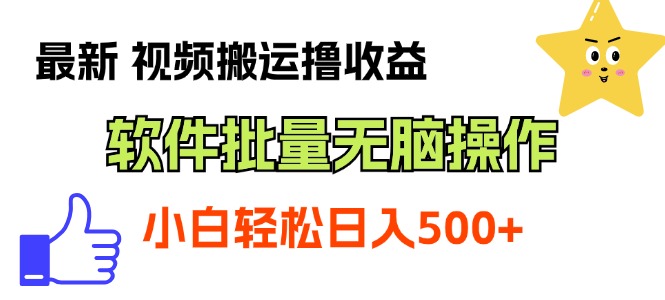 最新视频搬运撸收益，软件无脑批量操作，新手小白轻松上手-南丰网创